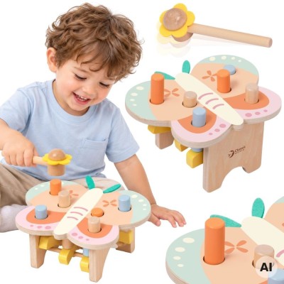 CLASSIC WORLD Wbijak Pastelowy Motylek Montessori z Młoteczkiem