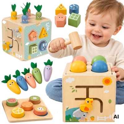 Wooden Educational Cube 5-in-1 Tooky Toy - sorter and clock for children