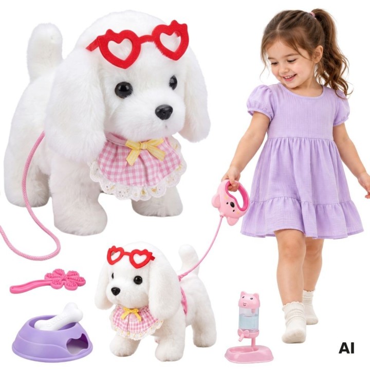 Woopie Plush Dog on a Leash with Accessories - Care Set
