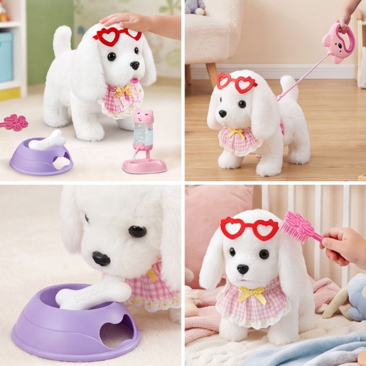 Woopie Plush Dog on a Leash with Accessories - Care Set