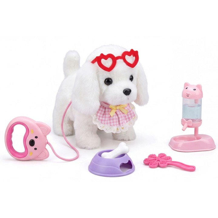 Woopie Plush Dog on a Leash with Accessories - Care Set