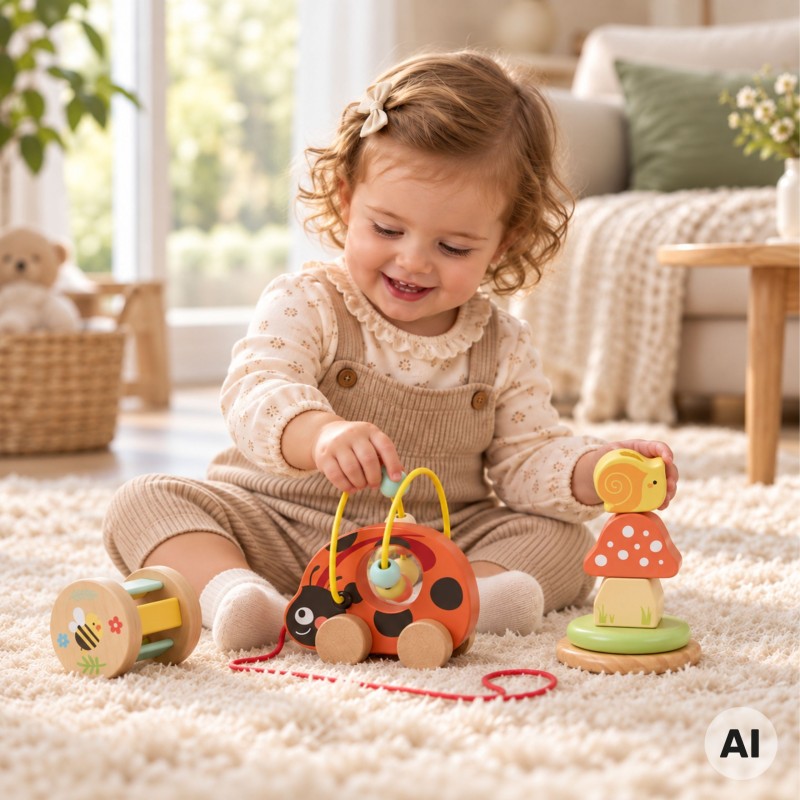 TOOKY TOY Zestaw Edukacyjny 3w1 Piramidka Pętka Motoryczna Ciągacz Montessori