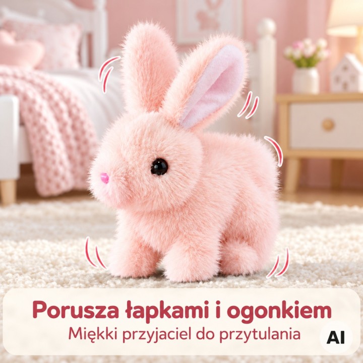 Interaktywny Pluszowy Króliczek na Smyczy Woopie - Chodzi Kica