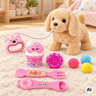 Woopie Interactive Plush Dog on a Leash with Accessories