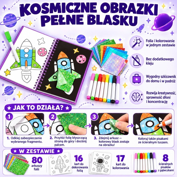 Zestaw Plastyczny Wyklejanka Błyszcząca Folia Kosmos Woopie