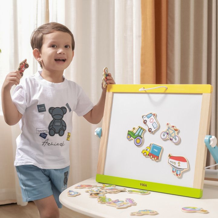 Drewniany zestaw magnesów Pojazdy Viga Toys