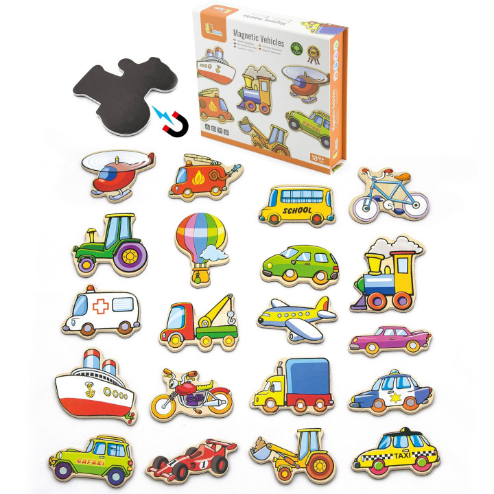 Drewniany zestaw magnesów Pojazdy Viga Toys