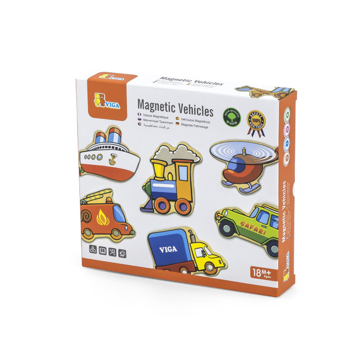 VIGA Wooden Vehicle Magnets Set