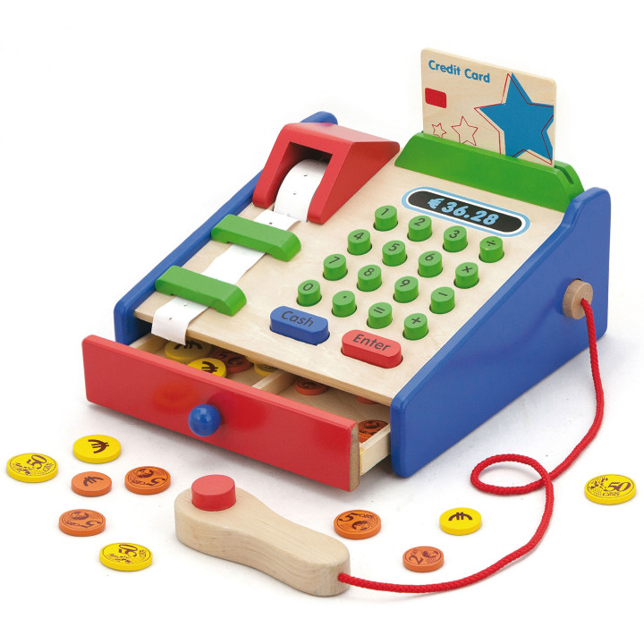 VIGA Wooden Cash Register with Montessori Scanner Accessories
