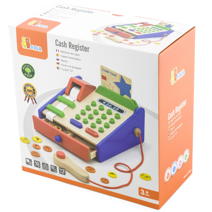 VIGA Wooden Cash Register with Montessori Scanner Accessories