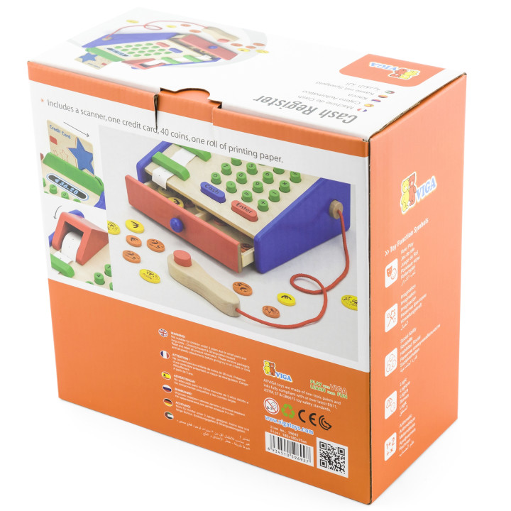 VIGA Wooden Cash Register with Montessori Scanner Accessories