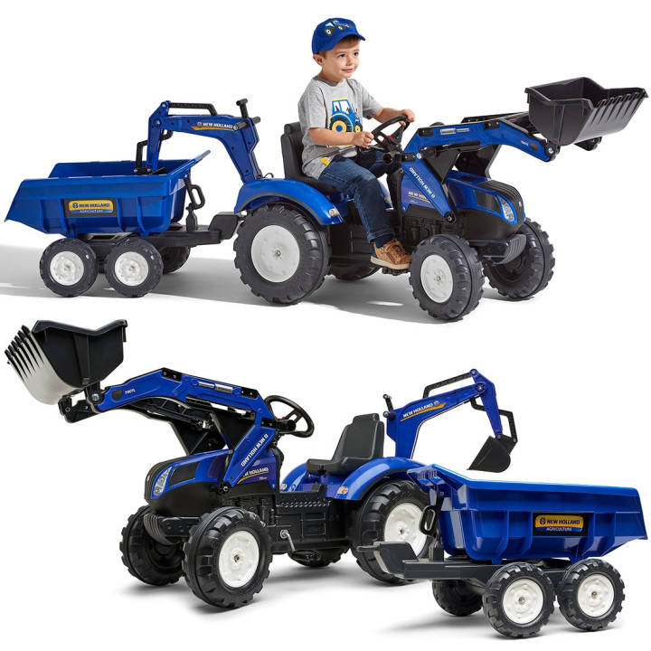 FALK New Holland T8 Pedal Tractor with Backhoe and Trailer 3-7 years