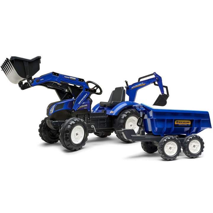 FALK New Holland T8 Pedal Tractor with Backhoe and Trailer 3-7 years