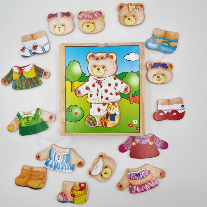 Viga Drewniane Puzzle Układanka Ubierz Misia dziewczynkę