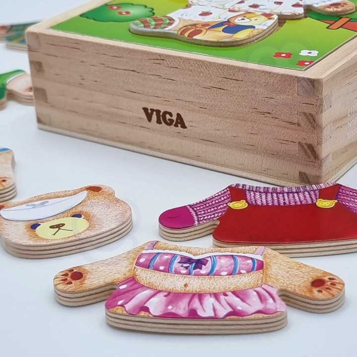 Viga Drewniane Puzzle Układanka Ubierz Misia dziewczynkę