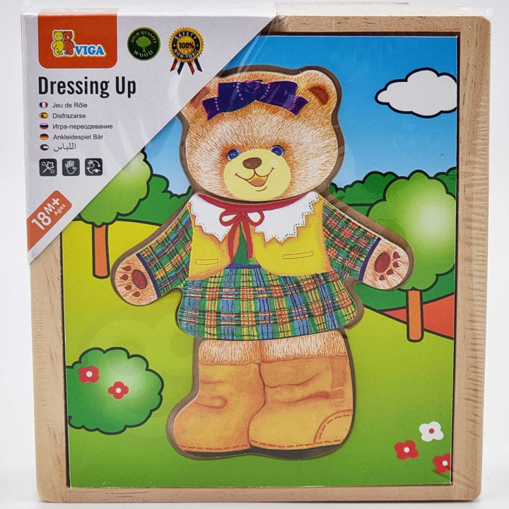 Viga Drewniane Puzzle Układanka Ubierz Misia dziewczynkę