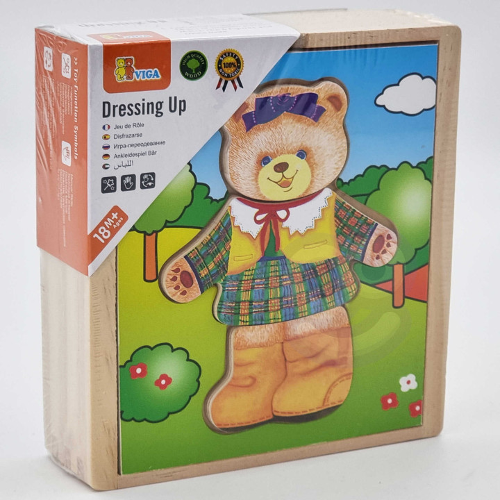 Viga Drewniane Puzzle Układanka Ubierz Misia dziewczynkę