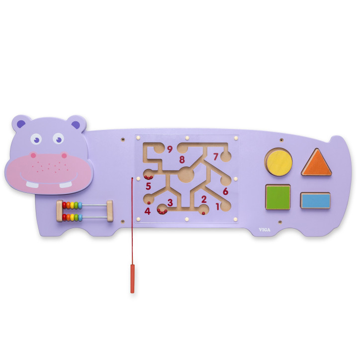 Sensoryczna tablica manipulacyjna Hipopotam drewniana Viga Toys