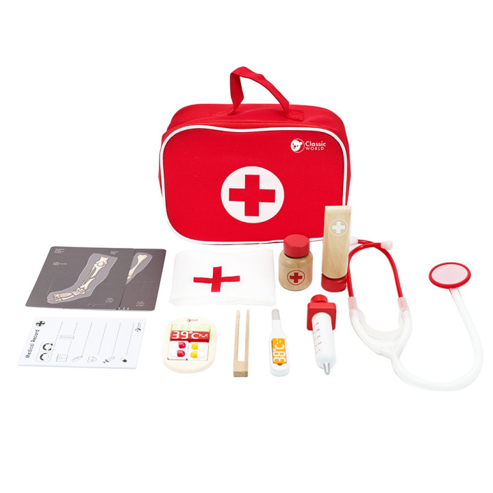 CLASSIC WORLD Wooden Set Little Doctor's Suitcase 19 pcs.