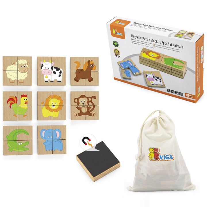 Drewniane Puzzle Magnetyczne Zwierzęta Układanka Viga Toys