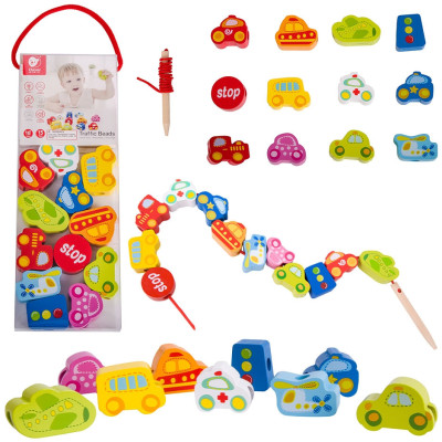 CLASSIC WORLD Wooden Threading Blocks Road Traffic 13 pcs.