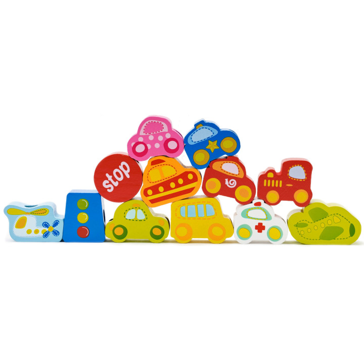 CLASSIC WORLD Wooden Threading Blocks Road Traffic 13 pcs.