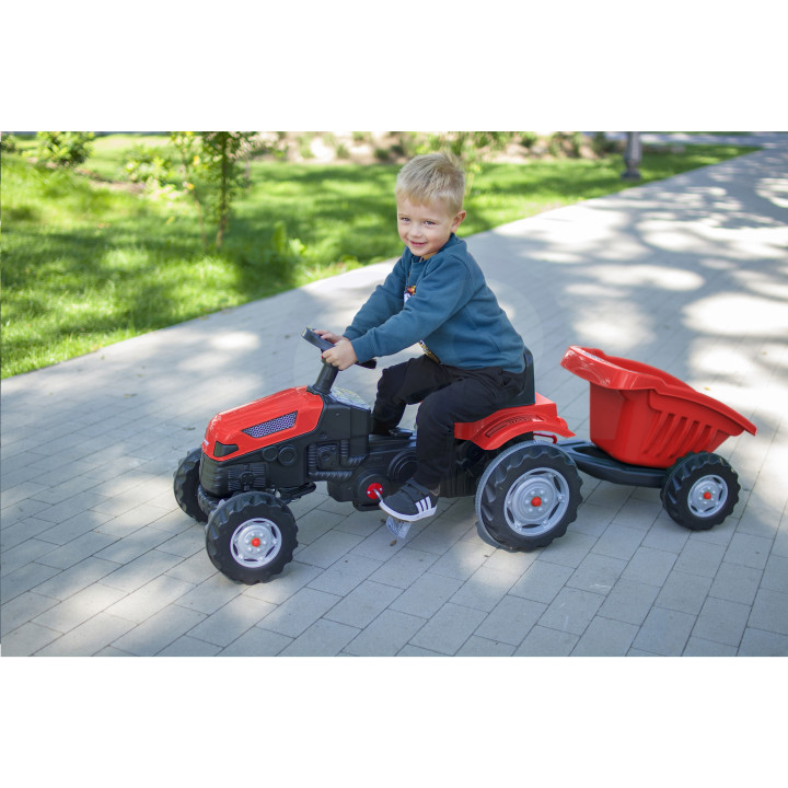 WOOPIE Traktor MAX na pedały z przyczepą czerwony