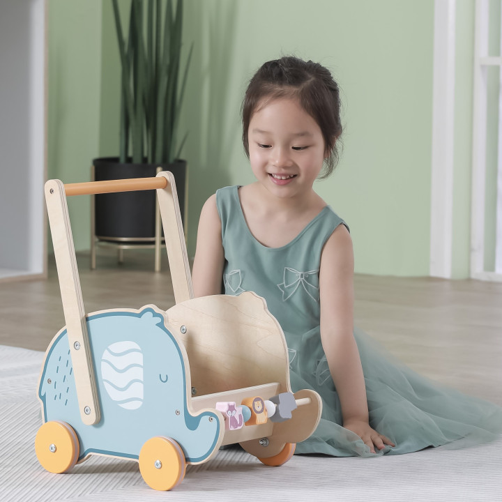 VIGA PolarB Wooden 2-in-1 Stroller, Walker, Elephant