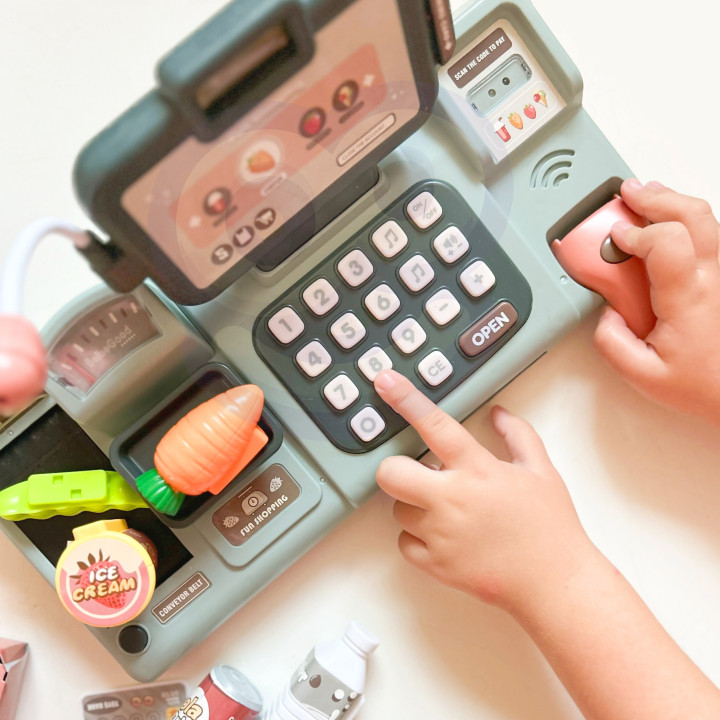 WOOPIE Kids' Cash Register Scanner Scale Microphone + 25 Accessories
