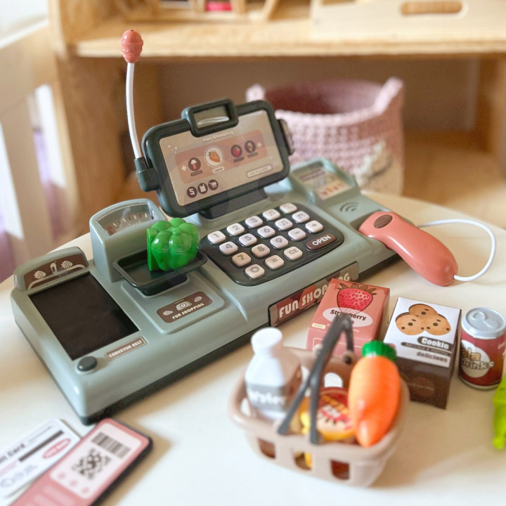 WOOPIE Kids' Cash Register Scanner Scale Microphone + 25 Accessories