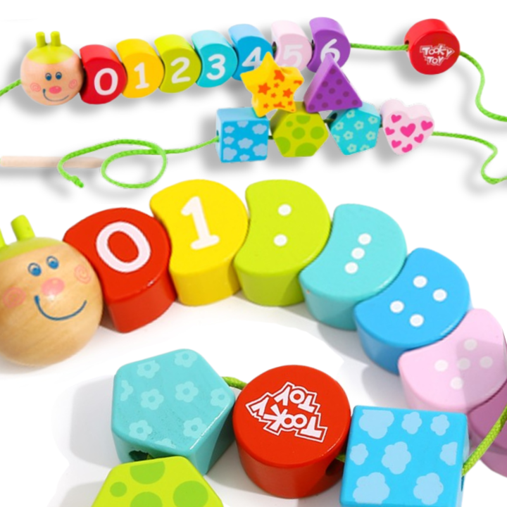 TOOKY TOY Drewniana Sznurowana Gąsienica Do Nawlekania Zręcznościowa