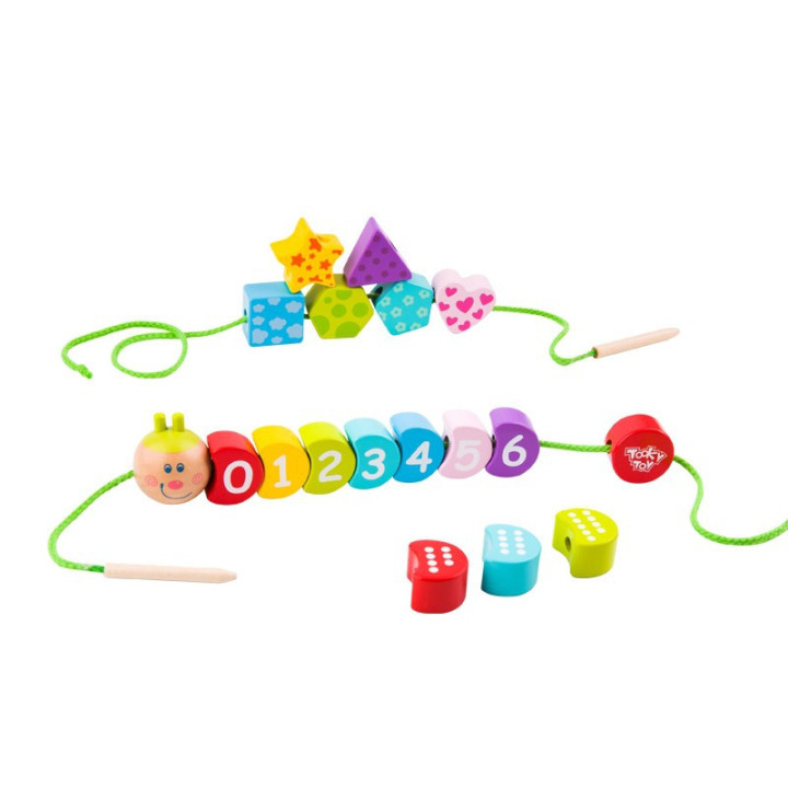 TOOKY TOY Drewniana Sznurowana Gąsienica Do Nawlekania Zręcznościowa