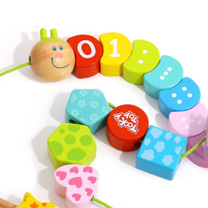 TOOKY TOY Wooden Threading Blocks Caterpillar Learning Counting 20 pcs.