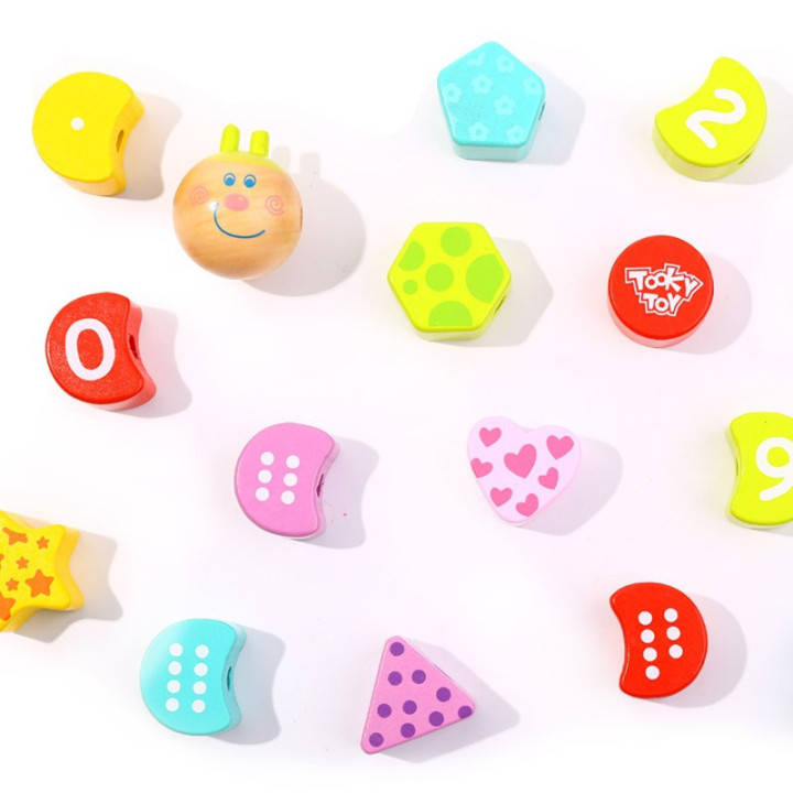 TOOKY TOY Wooden Threading Blocks Caterpillar Learning Counting 20 pcs.