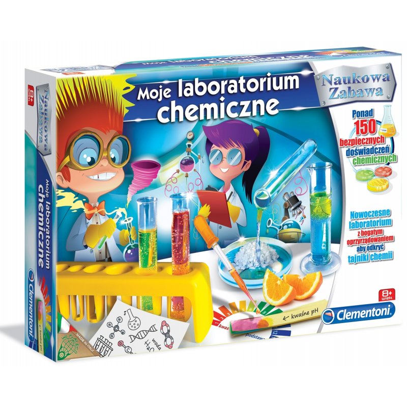 Moje laboratorium chemiczne cenionego producenta interaktywnych zabawek dla dzieci od 8 roku życia. Ponad 150 łatwych i bezpiecznych doświadczeń chemicznych wprowadzi dziecko w świat eksperymentów naukowych. Brykacze.pl